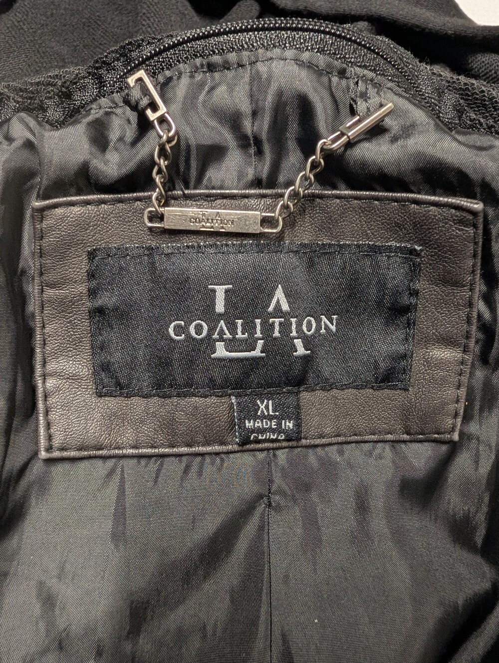 LA Coalition Women's Faux Leather Hooded Moto Jacket Black Brown XL Zip Up - Picture 7 of 8